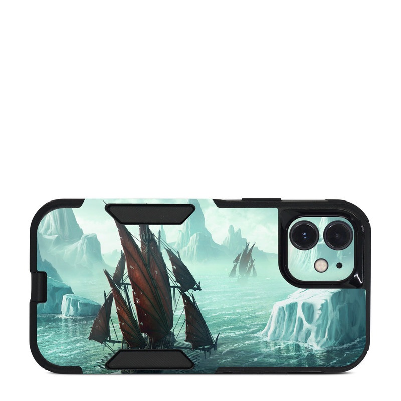 OtterBox Commuter iPhone 12 Case Skin design of Cg artwork, Vehicle, Ghost ship, Manila galleon, Fluyt, Adventure game, First-rate, Sailing ship, Mythology, Strategy video game, with gray, black, blue, green, white colors