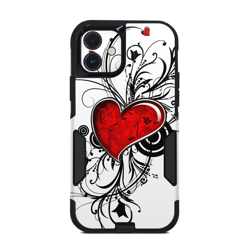 OtterBox Commuter iPhone 12 Case Skin design of Heart, Line art, Love, Clip art, Plant, Graphic design, Illustration, with white, gray, black, red colors