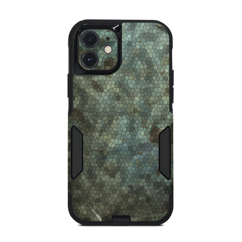 OtterBox Commuter iPhone 12 Case Skin design of Green, Pattern, Brown, Wall, Design, Rock, Geology, Camouflage, Granite, Metal, with black, brown, blue, gray, white colors
