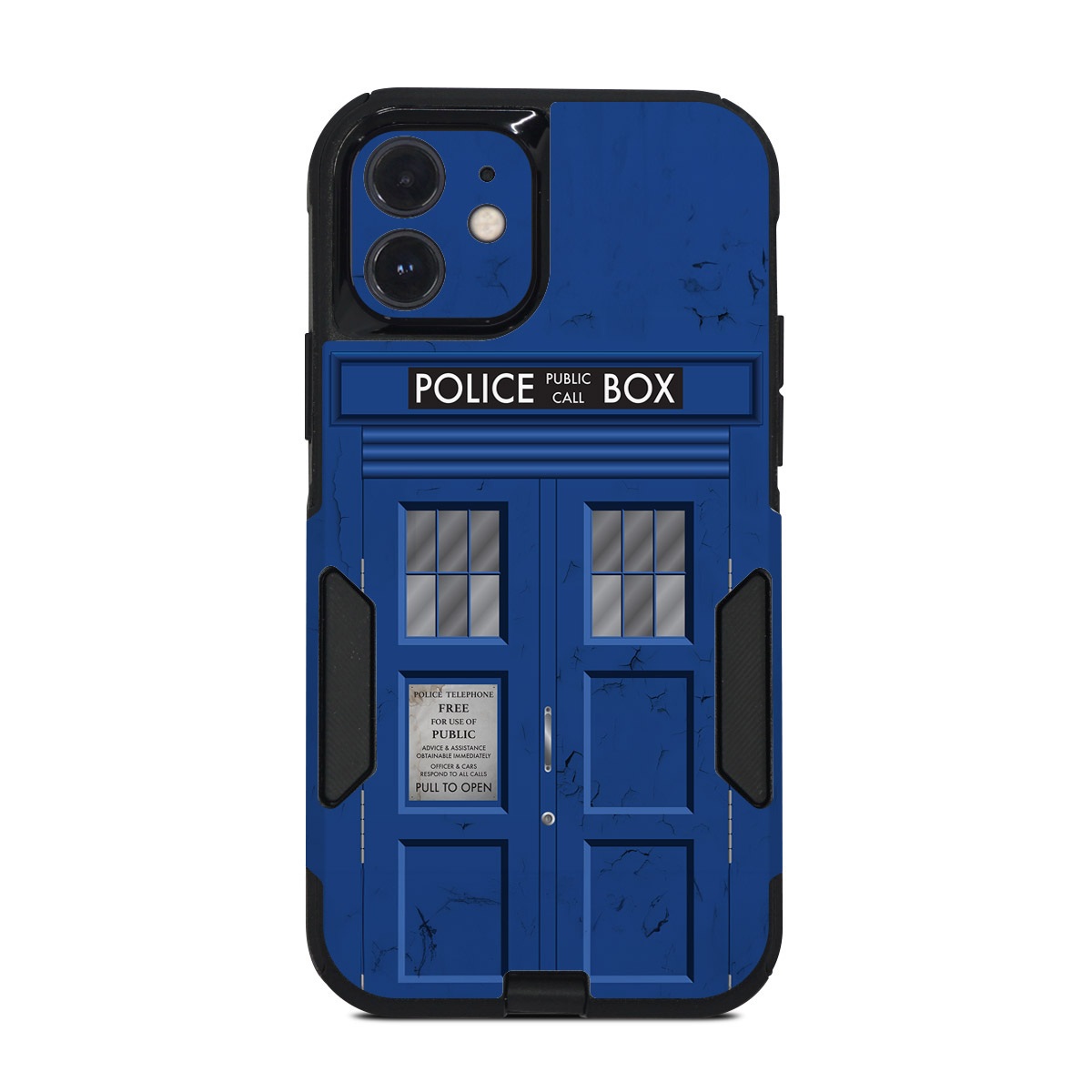 OtterBox Commuter iPhone 12 Case Skin design of Telephone Booth, Blue, Cobalt Blue, Door, Facade, Architecture, Electric Blue, Font, Real Estate, Window, Building, with blue, black, gray, white colors