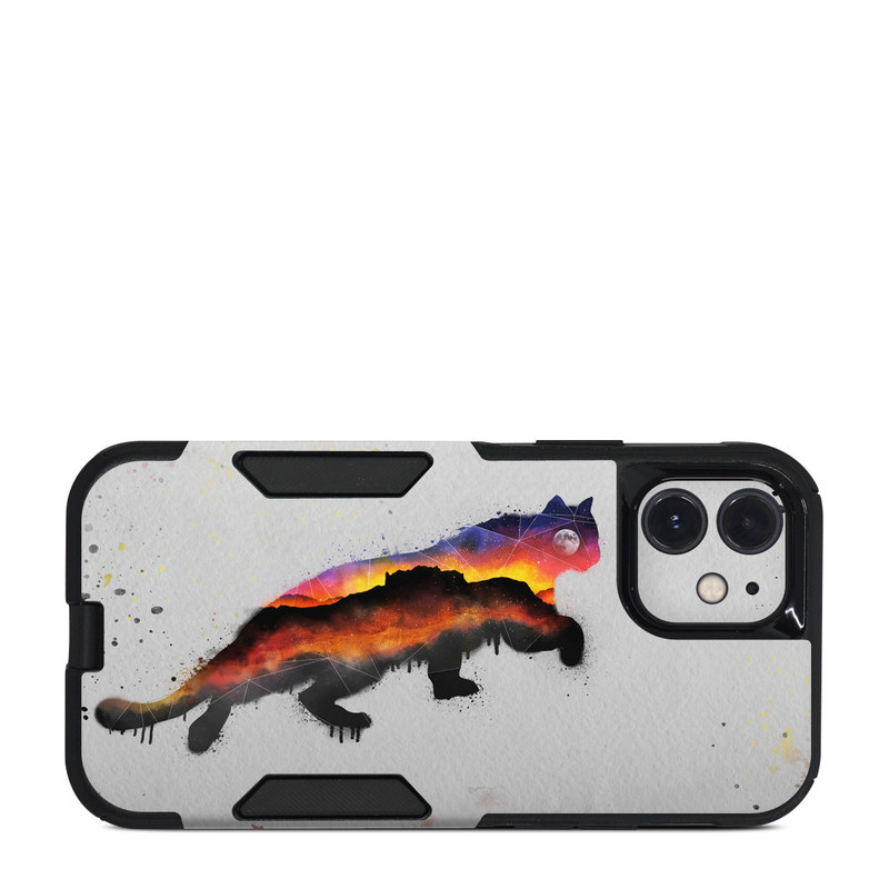 OtterBox Commuter iPhone 12 Case Skin design of Illustration, Watercolor paint, Art, Tail, Painting, Drawing, Acrylic paint, Geological phenomenon, Red fox, Paint, with gray, black, red, yellow, orange, white colors