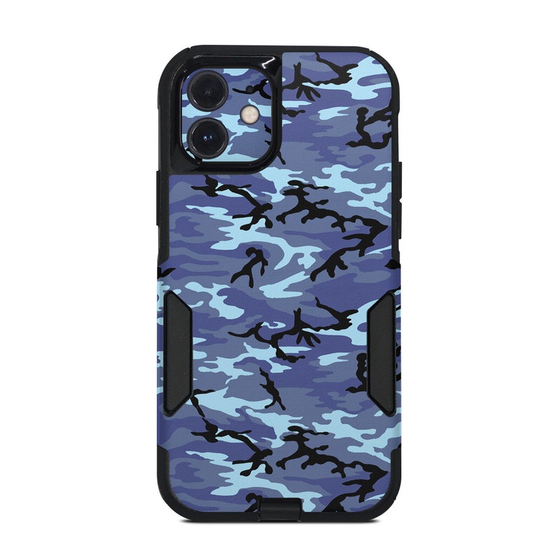 OtterBox Commuter iPhone 12 Case Skin design of Military camouflage, Pattern, Blue, Aqua, Teal, Design, Camouflage, Textile, Uniform, with blue, black, gray, purple colors