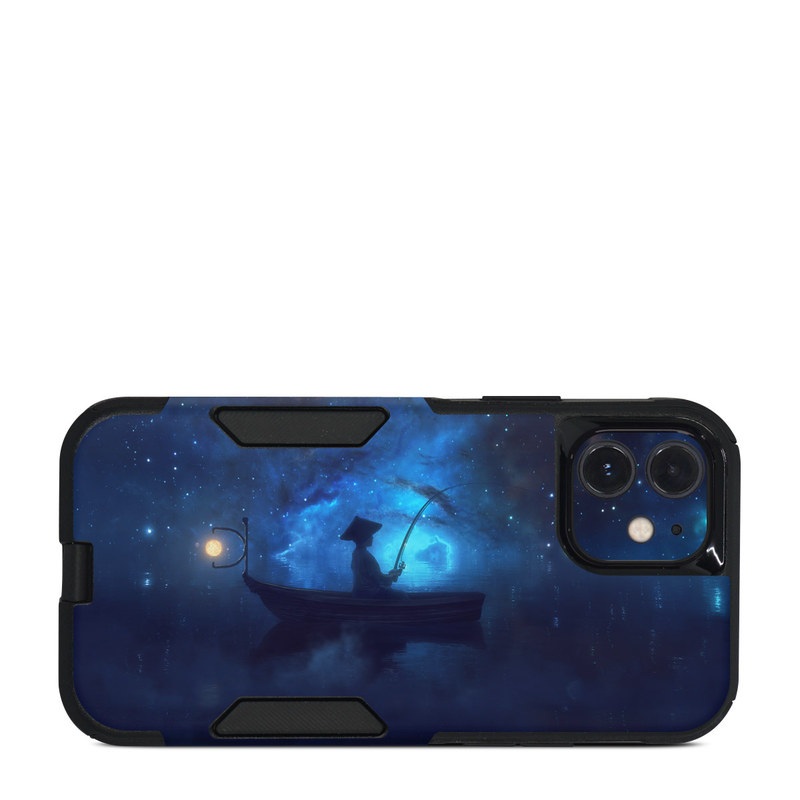 OtterBox Commuter iPhone 12 Case Skin design of Sky, Night, Atmosphere, Light, Atmospheric phenomenon, Darkness, Screenshot, Space, Midnight, Moonlight, with white, blue, black, green, orange colors