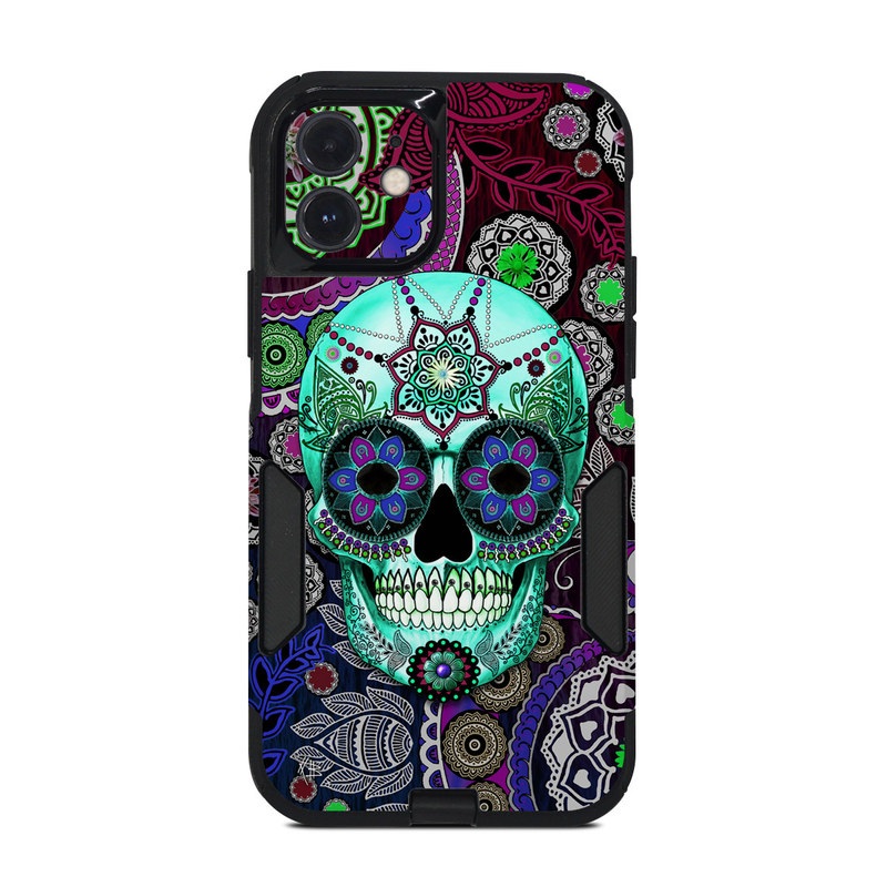 OtterBox Commuter iPhone 12 Case Skin design of Psychedelic art, Pattern, Skull, Purple, Bone, Violet, Design, Visual arts, Art, Magenta, with blue, green, purple, red, green, pink colors