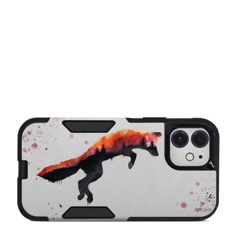 OtterBox Commuter iPhone 12 Case Skin design of Illustration, Watercolor paint, Art, Graphic design, Painting, Red fox, Visual arts, Paint, Drawing, Tail, with gray, black, red, yellow, orange, white colors