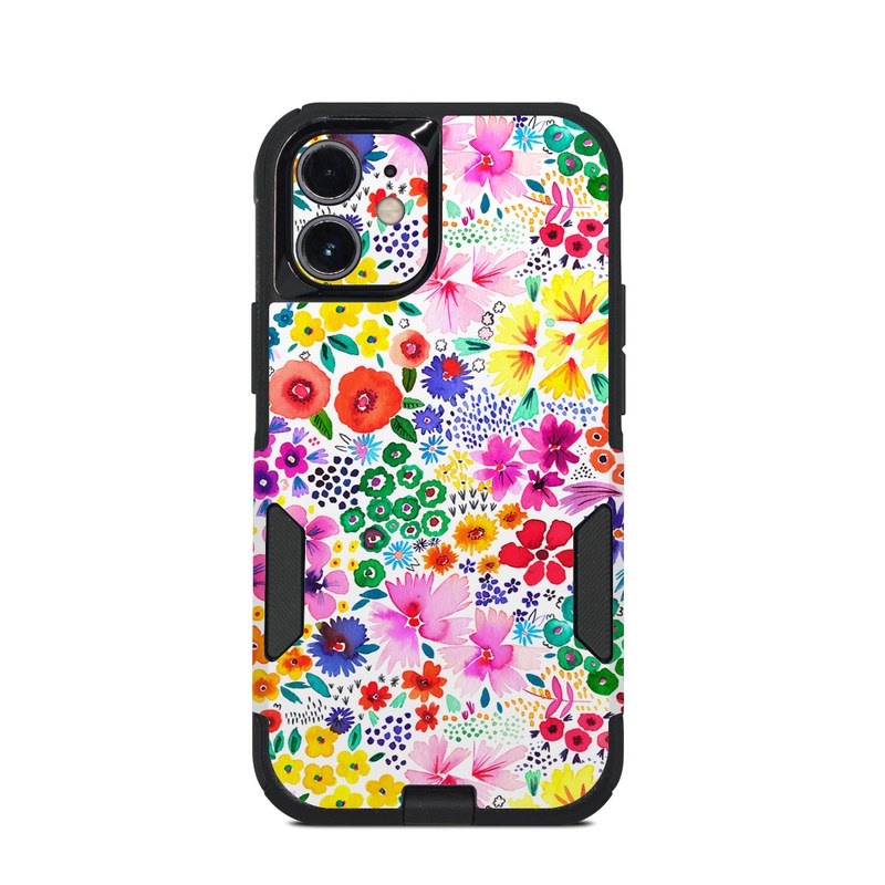 OtterBox Commuter iPhone 12 mini Case Skin design of Colorfulness, Flower, Pink, Art, Magenta, Pattern, Creative arts, Petal, Symmetry, Electric blue, with white, pink, green, red, blue, purple, yellow, orange colors