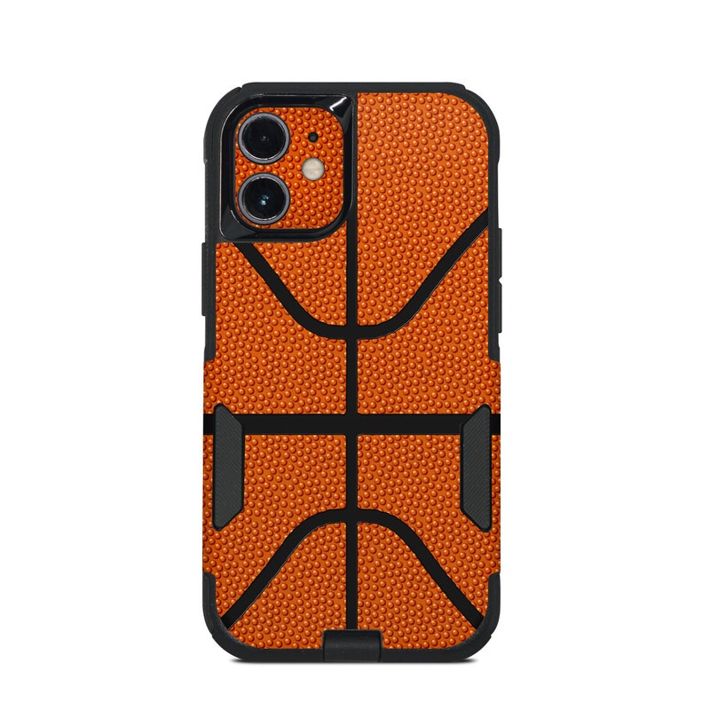 OtterBox Commuter iPhone 12 mini Case Skin design of Orange, Basketball, Line, Pattern, Sport venue, Brown, Yellow, Design, Net, Team sport, with orange, black colors