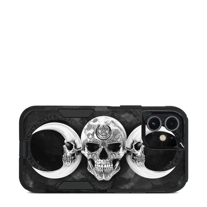 OtterBox Commuter iPhone 12 mini Case Skin design of Bone, Skull, Darkness, Monochrome, Black-and-white, Circle, Symmetry, Visual Arts, Illustration, Skeleton, Drawing, with black, white, gray colors