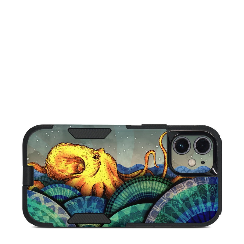 OtterBox Commuter iPhone 12 mini Case Skin design of Illustration, Fractal art, Art, Cg artwork, Sky, Organism, Psychedelic art, Graphic design, Graphics, Octopus, with black, gray, blue, green, red colors