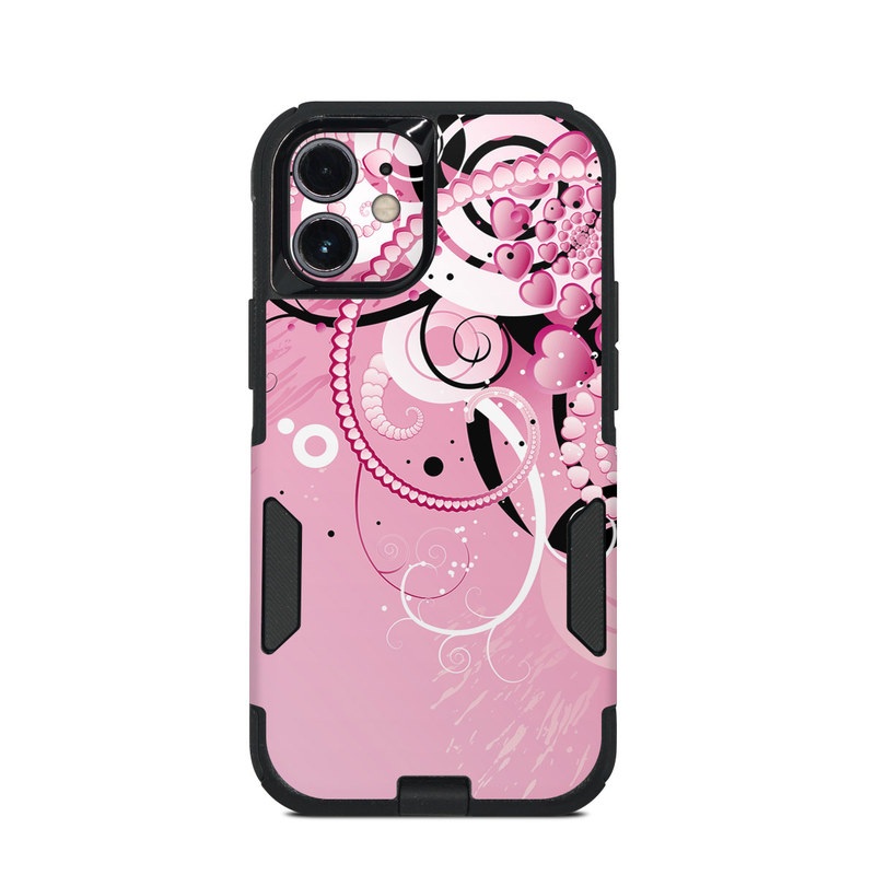 OtterBox Commuter iPhone 12 mini Case Skin design of Pink, Floral design, Graphic design, Text, Design, Flower Arranging, Pattern, Illustration, Flower, Floristry, with pink, gray, black, white, purple, red colors