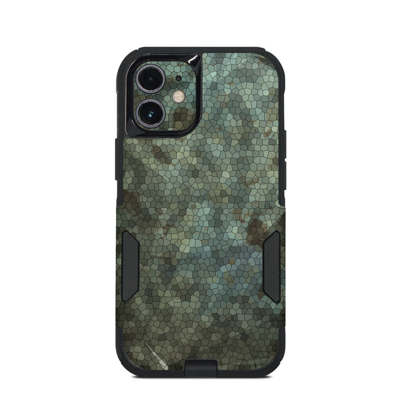 OtterBox Commuter iPhone 12 mini Case Skin design of Green, Pattern, Brown, Wall, Design, Rock, Geology, Camouflage, Granite, Metal, with black, brown, blue, gray, white colors