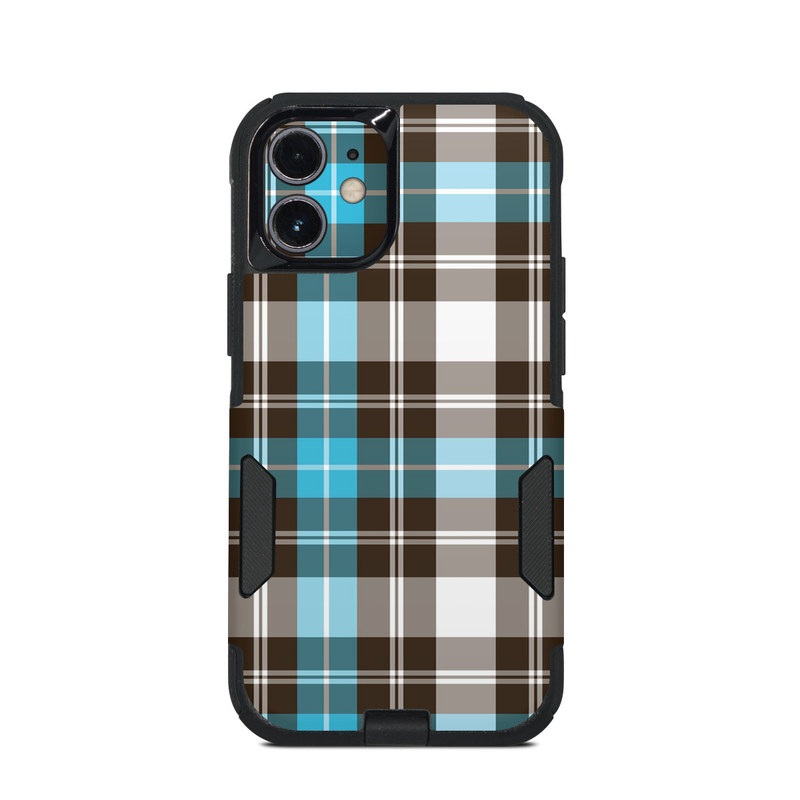 OtterBox Commuter iPhone 12 mini Case Skin design of Plaid, Pattern, Tartan, Turquoise, Textile, Design, Brown, Line, Tints and shades, with gray, black, blue, white colors