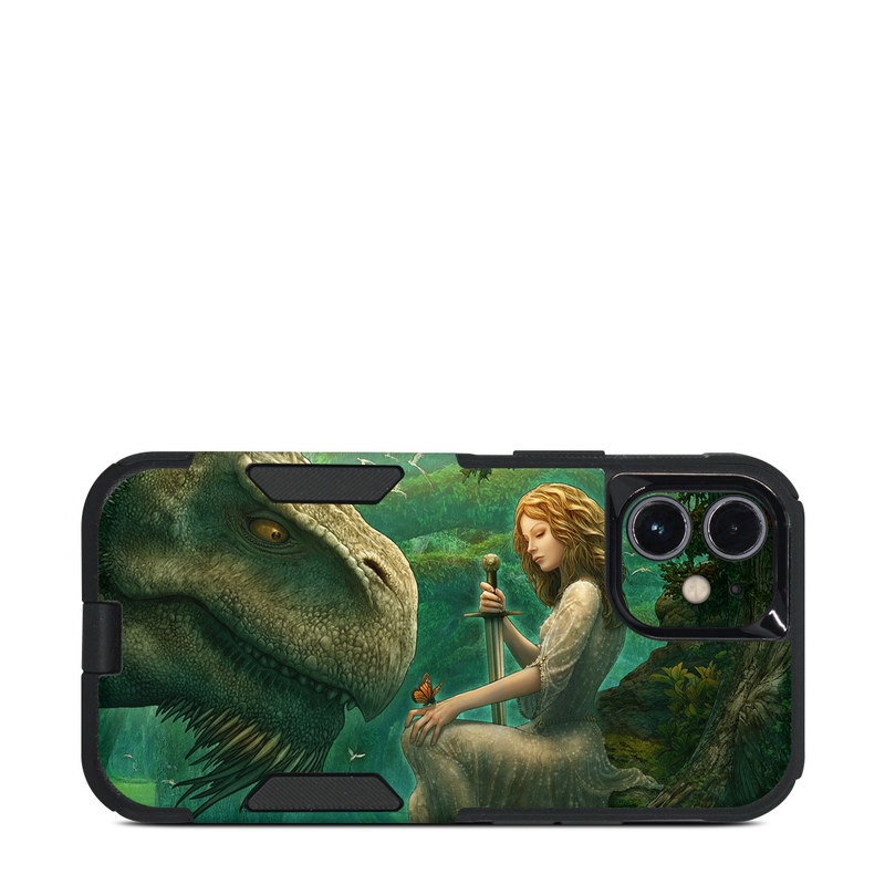OtterBox Commuter iPhone 12 mini Case Skin design of Dinosaur, Cg artwork, Mythology, Fictional character, Troodon, Extinction, Velociraptor, Illustration, Animated cartoon, Tyrannosaurus, with black, green, gray, red colors