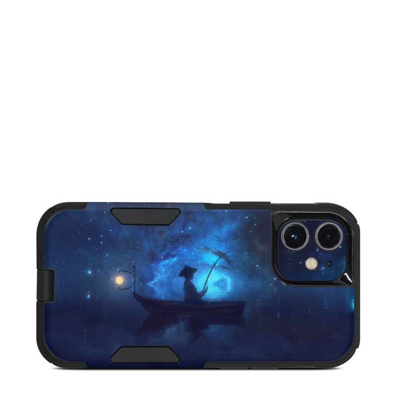 OtterBox Commuter iPhone 12 mini Case Skin design of Sky, Night, Atmosphere, Light, Atmospheric phenomenon, Darkness, Screenshot, Space, Midnight, Moonlight, with white, blue, black, green, orange colors