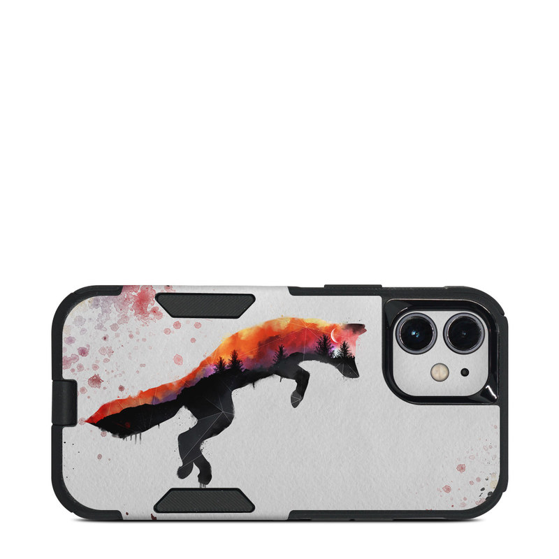 OtterBox Commuter iPhone 12 mini Case Skin design of Illustration, Watercolor paint, Art, Graphic design, Painting, Red fox, Visual arts, Paint, Drawing, Tail, with gray, black, red, yellow, orange, white colors