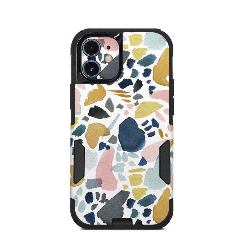 OtterBox Commuter iPhone 12 mini Case Skin design of Pattern, Aqua, Teal, Design, Textile, with white, blue, yellow, orange, pink, black colors
