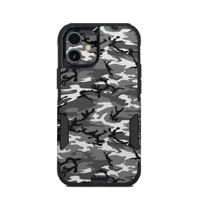 OtterBox Commuter iPhone 12 mini Case Skin design of Military camouflage, Pattern, Clothing, Camouflage, Uniform, Design, Textile, with black, gray colors