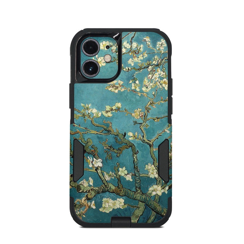 OtterBox Commuter iPhone 12 mini Case Skin design of Tree, Branch, Plant, Flower, Blossom, Spring, Woody plant, Perennial plant, with blue, black, gray, green colors
