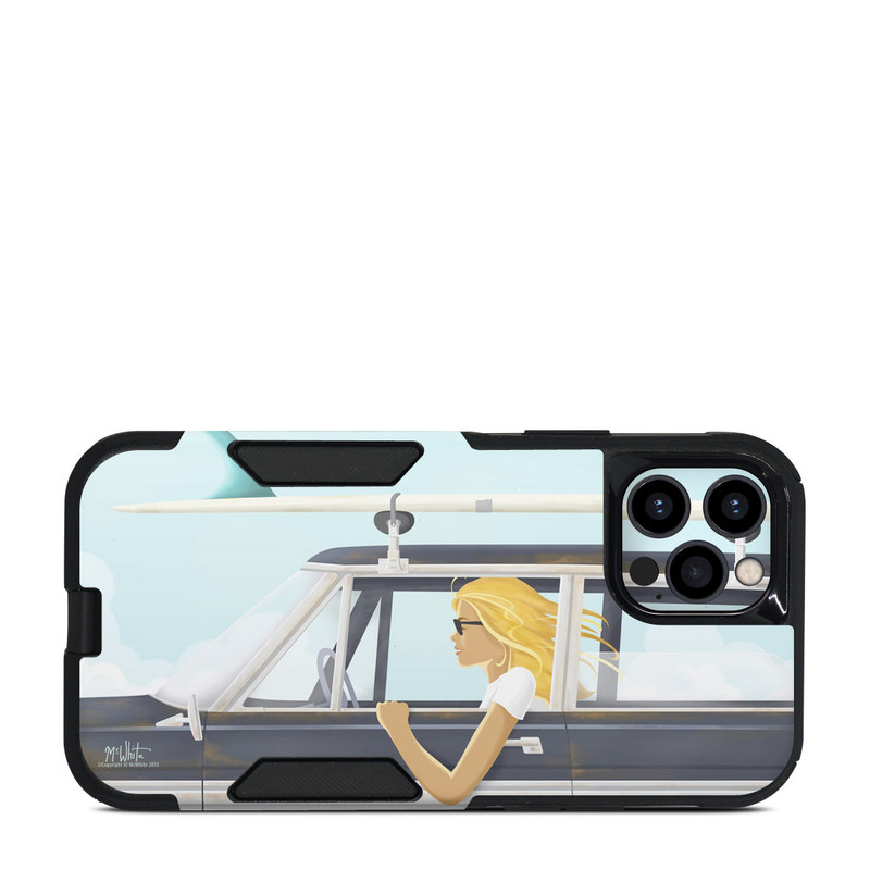 OtterBox Commuter iPhone 12 Pro Case Skin design of Vehicle door, Vehicle, Automotive exterior, Automotive design, Car, Headgear, Windshield, Dress, Automotive window part, Family car, with blue, white, gray, yellow colors