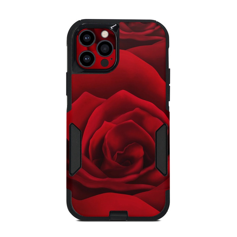 OtterBox Commuter iPhone 12 Pro Case Skin design of Red, Garden roses, Rose, Petal, Flower, Nature, Floribunda, Rose family, Close-up, Plant, with black, red colors