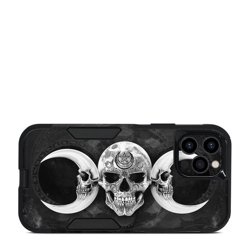 OtterBox Commuter iPhone 12 Pro Case Skin design of Bone, Skull, Darkness, Monochrome, Black-and-white, Circle, Symmetry, Visual Arts, Illustration, Skeleton, Drawing, with black, white, gray colors