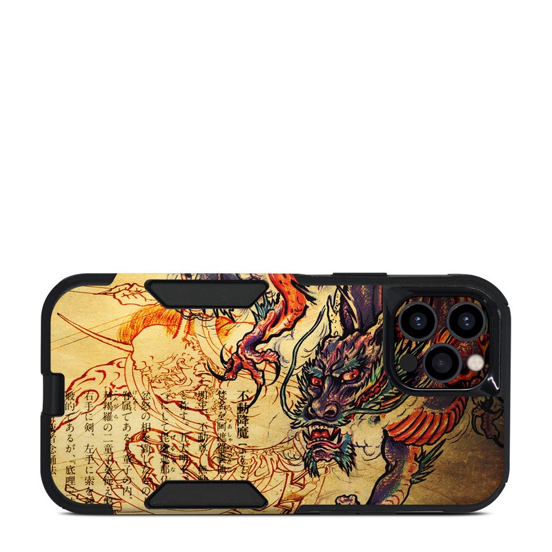 OtterBox Commuter iPhone 12 Pro Case Skin design of Illustration, Fictional character, Art, Demon, Drawing, Visual arts, Dragon, Supernatural creature, Mythical creature, Mythology, with black, green, red, gray, pink, orange colors