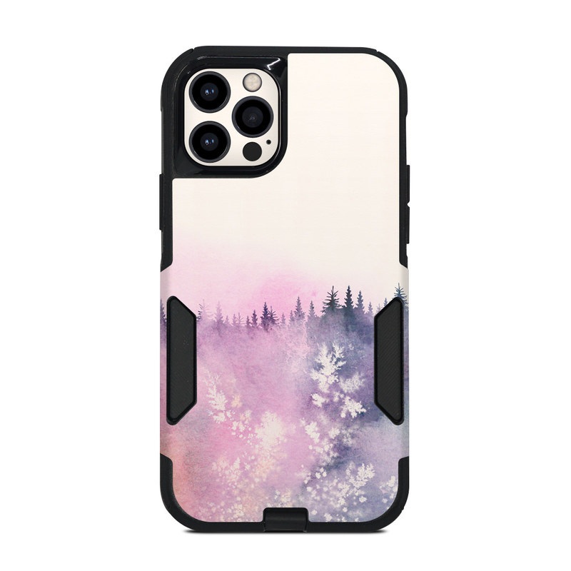 OtterBox Commuter iPhone 12 Pro Case Skin design of Watercolor paint, Sky, Atmospheric phenomenon, Tree, Atmosphere, Cloud, Landscape, Forest, Painting, Illustration, with white, yellow, pink, purple, blue, black colors