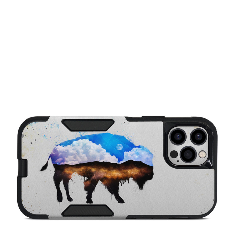 OtterBox Commuter iPhone 12 Pro Case Skin design of Watercolor paint, Illustration, Art, Water, Painting, Sky, Paint, Acrylic paint, Drawing, Visual arts, with gray, blue, white, black, yellow, orange colors