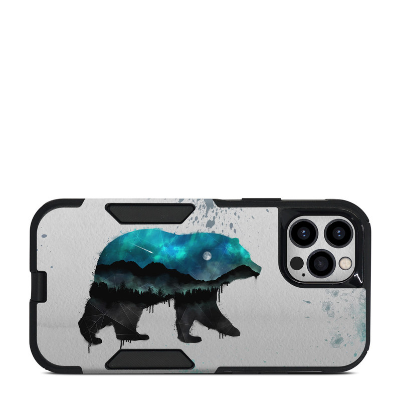 OtterBox Commuter iPhone 12 Pro Case Skin design of Bear, Illustration, Grizzly bear, Art, Watercolor paint, Snout, Carnivore, Graphic design, Space, Polar bear, with gray, black, white, green, blue colors