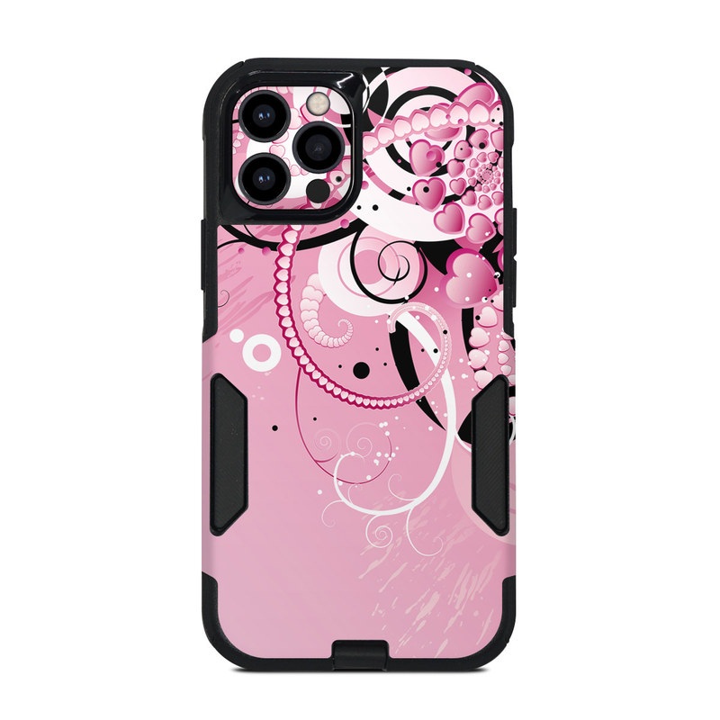 OtterBox Commuter iPhone 12 Pro Case Skin design of Pink, Floral design, Graphic design, Text, Design, Flower Arranging, Pattern, Illustration, Flower, Floristry, with pink, gray, black, white, purple, red colors