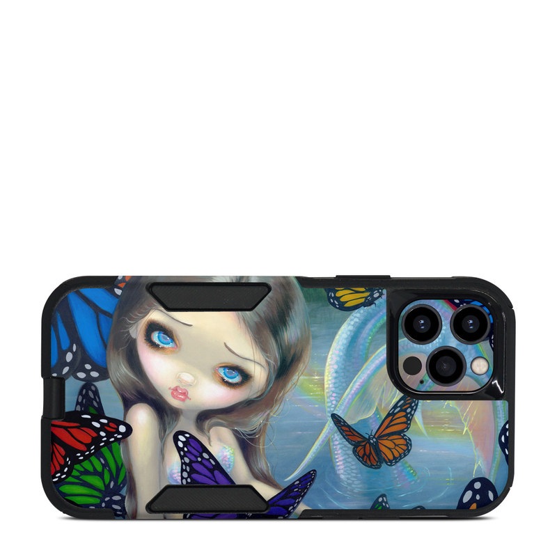 OtterBox Commuter iPhone 12 Pro Case Skin design of Butterfly, Insect, Monarch butterfly, Moths and butterflies, Cynthia (subgenus), Invertebrate, Pollinator, Brush-footed butterfly, Organism, Art, with gray, black, blue, red, pink colors