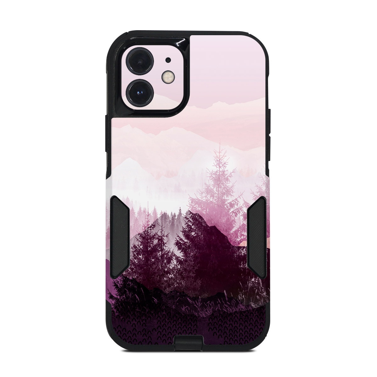 OtterBox Commuter iPhone 12 Pro Case Skin design of Sky, Purple, Atmospheric phenomenon, Pink, Natural landscape, Violet, Mountain, Tree, Morning, Mountain range, with white, purple, black, pink colors
