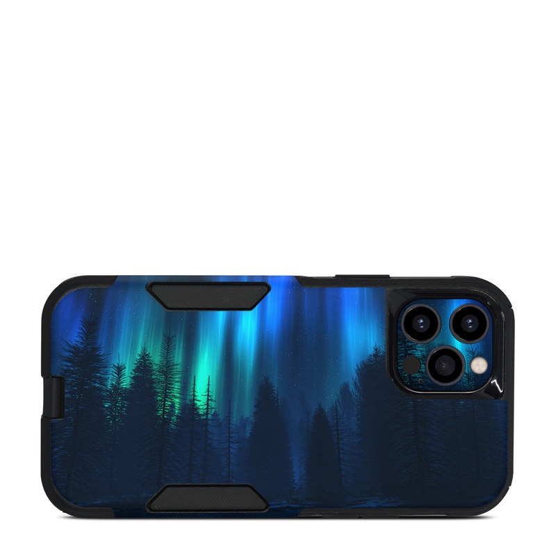 OtterBox Commuter iPhone 12 Pro Case Skin design of Blue, Light, Natural environment, Tree, Sky, Forest, Darkness, Aurora, Night, Electric blue, with black, blue colors