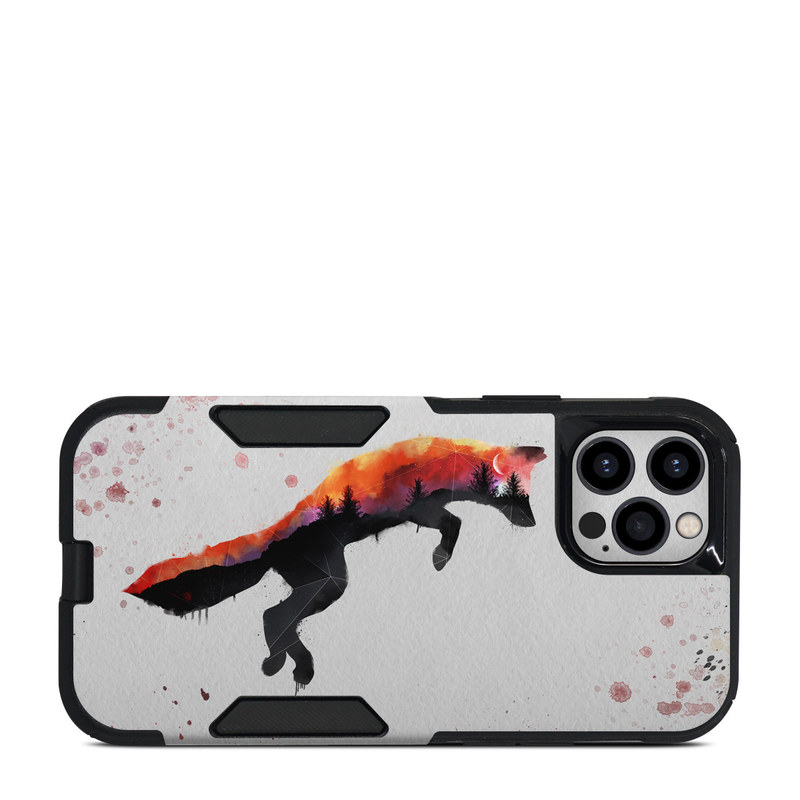 OtterBox Commuter iPhone 12 Pro Case Skin design of Illustration, Watercolor paint, Art, Graphic design, Painting, Red fox, Visual arts, Paint, Drawing, Tail, with gray, black, red, yellow, orange, white colors