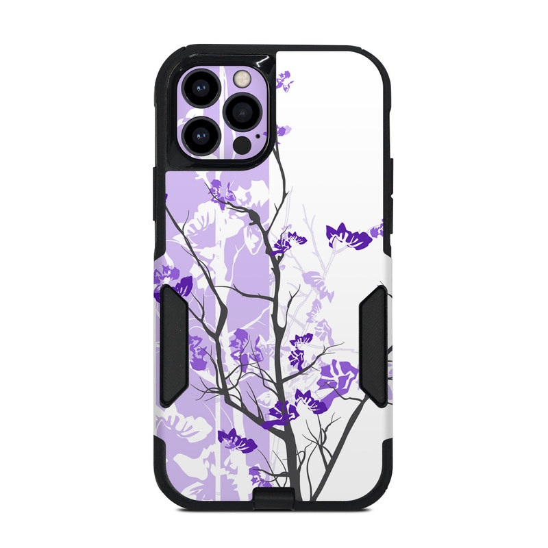 OtterBox Commuter iPhone 12 Pro Case Skin design of Branch, Purple, Violet, Lilac, Lavender, Plant, Twig, Flower, Tree, Wildflower, with white, purple, gray, pink, black colors