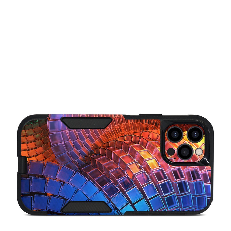 OtterBox Commuter iPhone 12 Pro Case Skin design of Blue, Red, Orange, Light, Pattern, Architecture, Design, Fractal art, Colorfulness, Psychedelic art, with black, red, blue, purple, gray colors