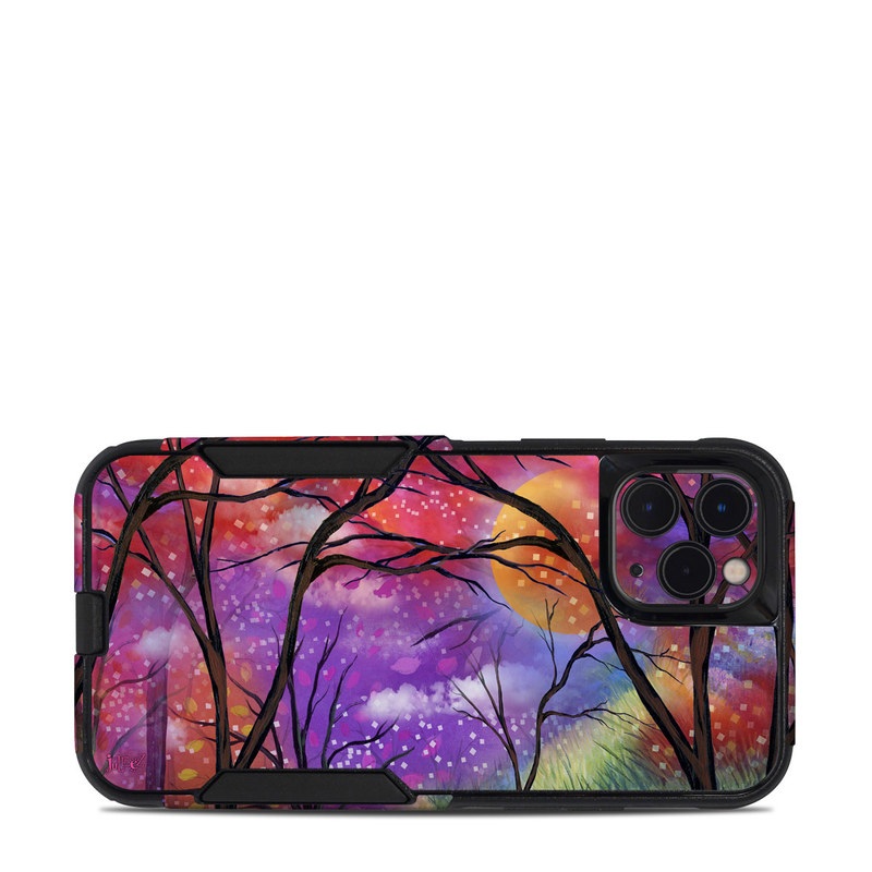 OtterBox Commuter iPhone 11 Pro Case Skin design of Nature, Tree, Natural landscape, Painting, Watercolor paint, Branch, Acrylic paint, Purple, Modern art, Leaf, with red, purple, black, gray, green, blue colors