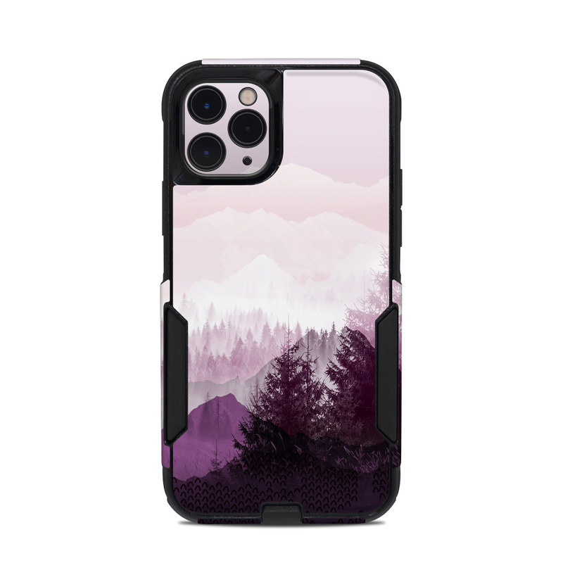 OtterBox Commuter iPhone 11 Pro Case Skin design of Sky, Purple, Atmospheric phenomenon, Pink, Natural landscape, Violet, Mountain, Tree, Morning, Mountain range, with white, purple, black, pink colors