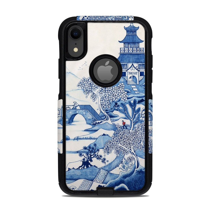 OtterBox Commuter iPhone XR Case Skin design of Blue, Blue and white porcelain, Winter, Christmas eve, Illustration, Snow, World, Art, with blue, white colors