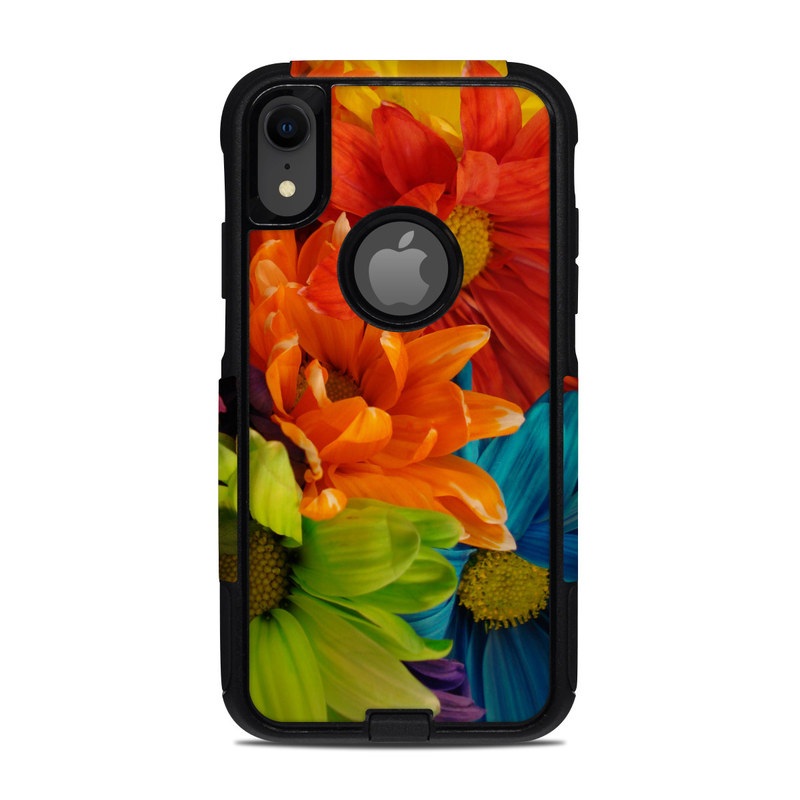OtterBox Commuter iPhone XR Case Skin design of Flower, Petal, Orange, Cut flowers, Yellow, Plant, Bouquet, Floral design, Flowering plant, Gerbera, with red, green, black, blue colors