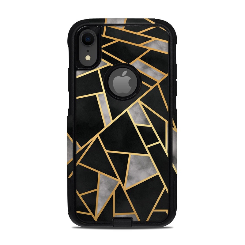 OtterBox Commuter iPhone XR Case Skin design of Pattern, Triangle, Yellow, Line, Tile, Floor, Design, Symmetry, Architecture, Flooring, with black, gray, yellow colors