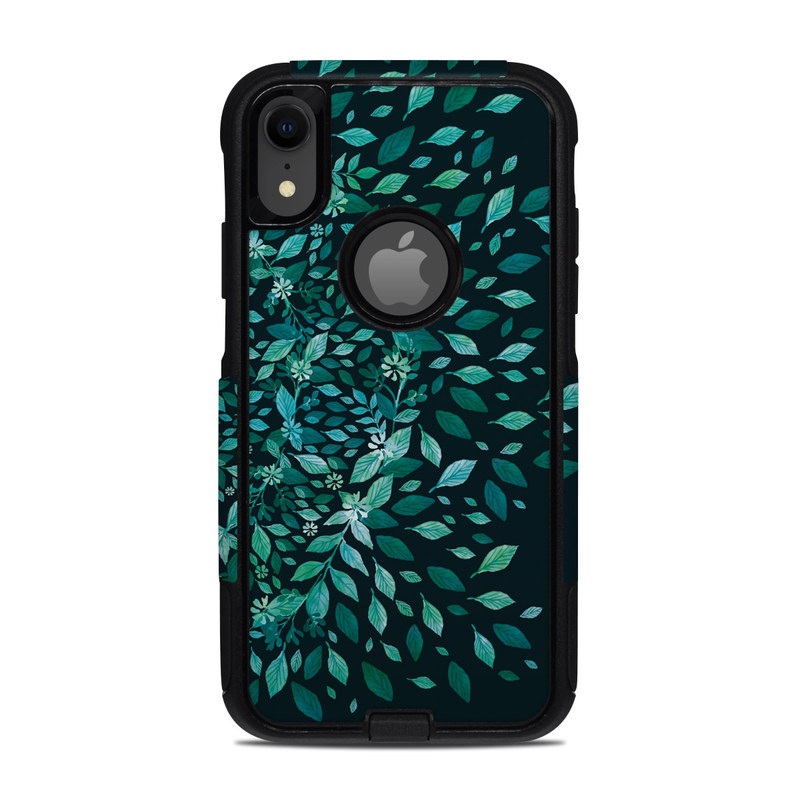 OtterBox Commuter iPhone XR Case Skin design of Green, Aqua, Organism, Turquoise, Natural environment, Teal, Marine biology, Water, Leaf, Plant, with black, green, white colors