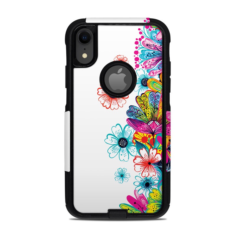 OtterBox Commuter iPhone XR Case Skin design of Pattern, Floral design, Design, Graphic design, Flower, Wildflower, Plant, Graphics, Clip art, Visual arts, with white, pink, blue, yellow, purple, red colors