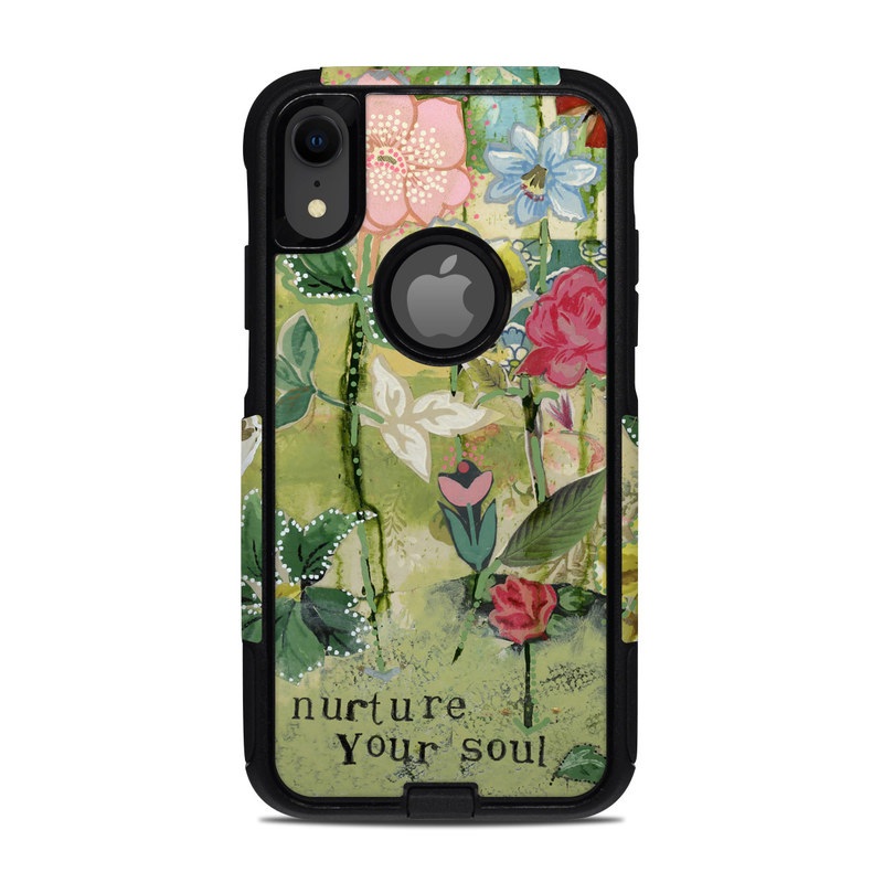 OtterBox Commuter iPhone XR Case Skin design of Flower, Plant, Botany, Pink, Wildflower, Flowering plant, Watercolor paint, Petal, Floral design, Pattern, with green, pink, red, blue, white, black colors