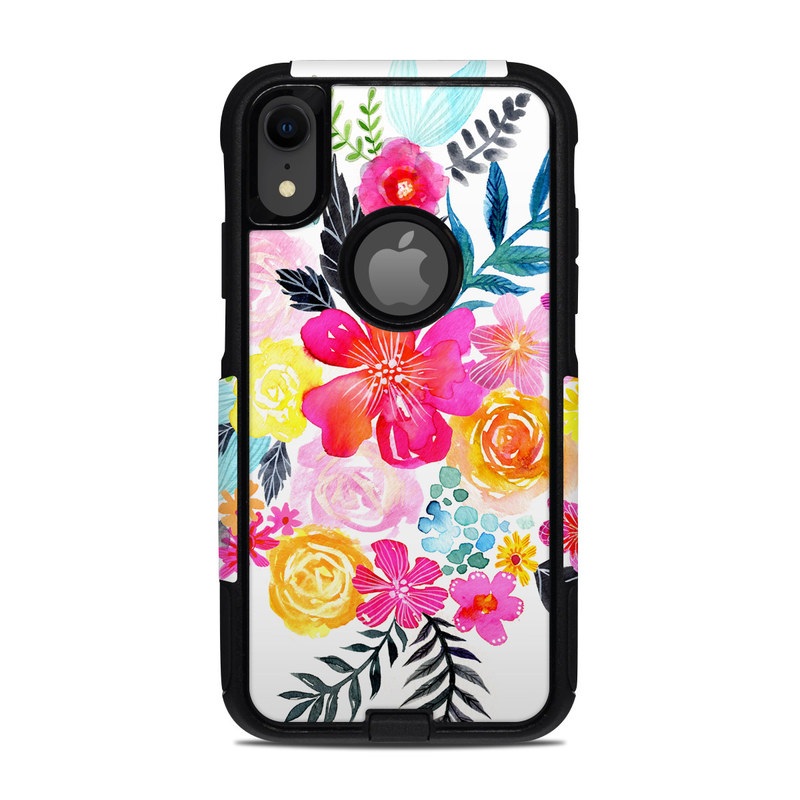 OtterBox Commuter iPhone XR Case Skin design of Flower, Clip art, Bouquet, Plant, Illustration, Floral design, Pink, Petal, Botany, Design, with white, pink, orange, red, yellow, blue, black, green colors