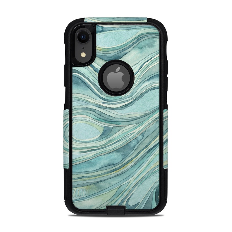 OtterBox Commuter iPhone XR Case Skin design of Aqua, Blue, Pattern, Turquoise, Teal, Water, Design, Line, Wave, Textile, with gray, blue colors