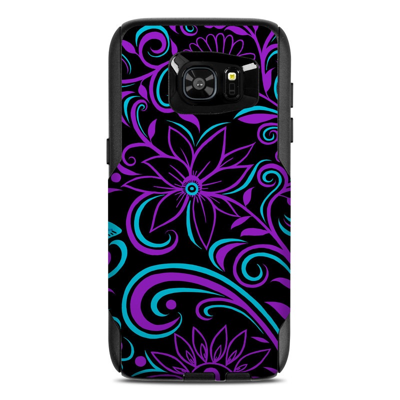 OtterBox Commuter Galaxy S7 Edge Case Skin design of Pattern, Purple, Violet, Turquoise, Teal, Design, Floral design, Visual arts, Magenta, Motif, with black, purple, blue colors