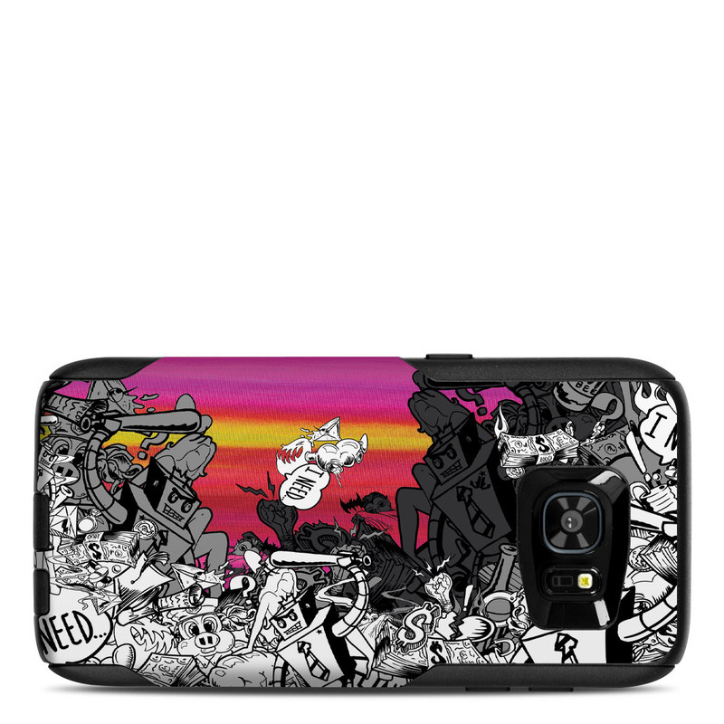 OtterBox Commuter Galaxy S7 Edge Case Skin design of Cartoon, Illustration, Graphic design, Fiction, Fictional character, Font, Comics, Art, Drawing, Graphics, with black, gray, purple, white, red, green colors