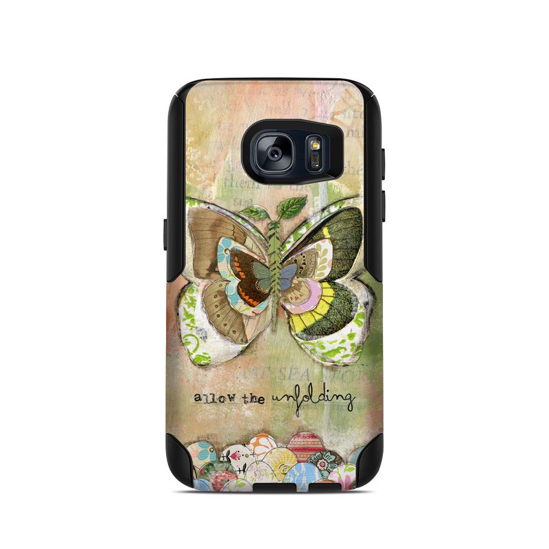 OtterBox Commuter Galaxy S7 Case Skin design of Butterfly, Art, Fictional character, Pollinator, Moths and butterflies, Watercolor paint, Illustration, with green, brown, yellow, blue, pink, red colors