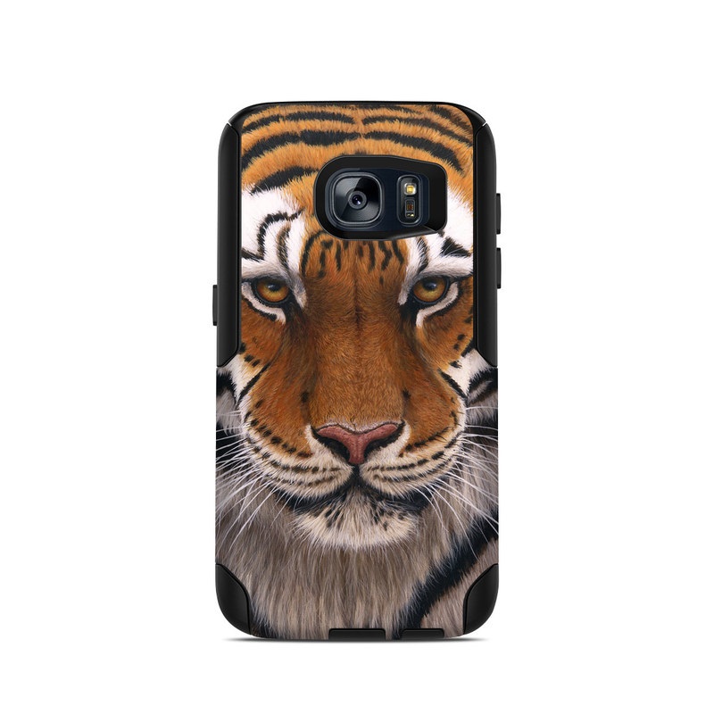 OtterBox Commuter Galaxy S7 Case Skin design of Tiger, Mammal, Wildlife, Terrestrial animal, Vertebrate, Bengal tiger, Whiskers, Siberian tiger, Felidae, Snout, with black, gray, red, green, pink colors